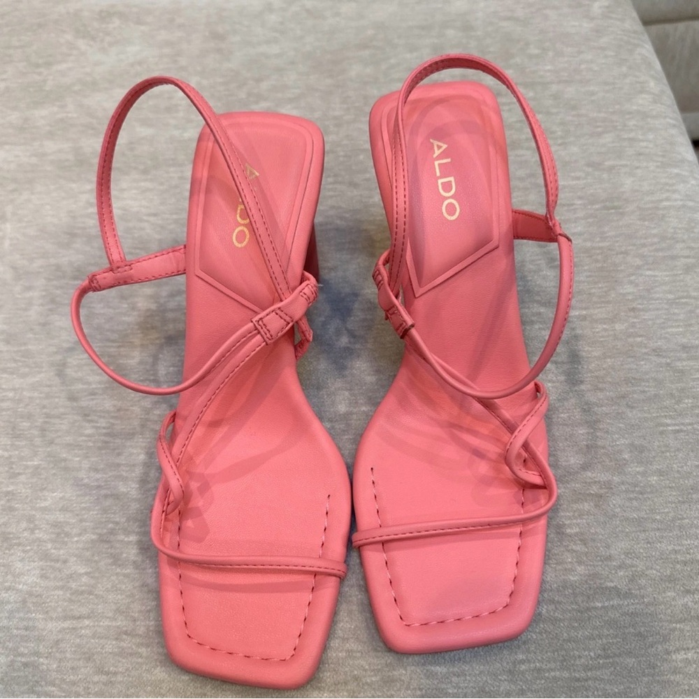 Aldo Pink Strappy Heels Block Heel Sandals Size 6 New - Picture 2 of 8
